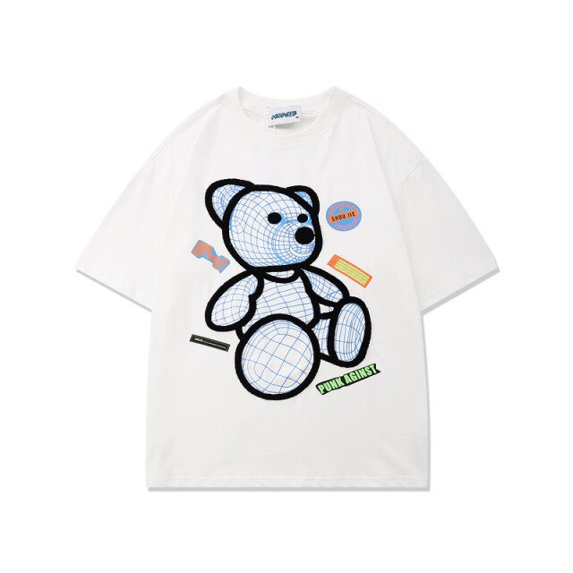 Summer cartton unisex bear T-shirt  And Women's Street Wear Loose Fit Tshirts