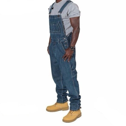 WEPBEL Men's Denim Bib Pants Full Length Jeans Jumpsuits Hip Hop Straight Jeans Overalls for Men Streetwear