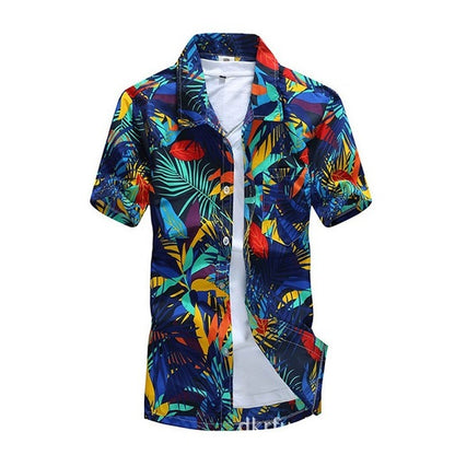 Summer Men's Beach Shirt Short Sleeve Floral Print Hawaiian Style Casual Beach Shirt Quick Dry Large size Men Holiday Shirt