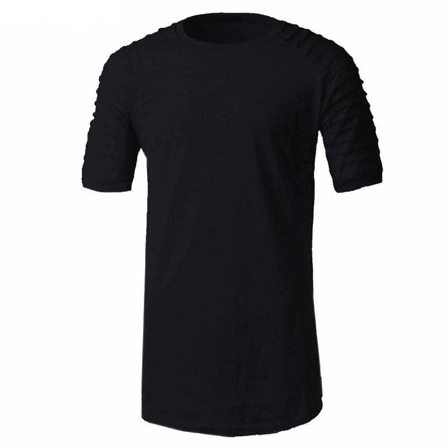 Men's Short Sleeve crew neck t-shirt Fold Shoulder Side Zipper T-shirts