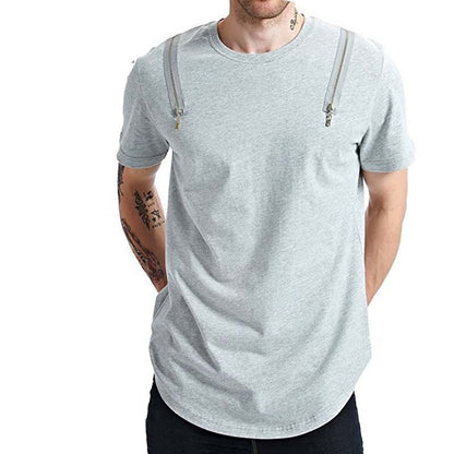 New men's dual shoulder zipper design t-shirt