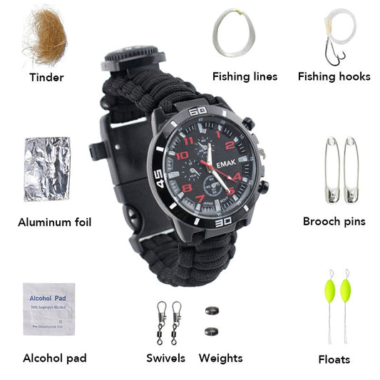 Tactical Wrist Compass Survival Watch w/ Paracord Bracelet