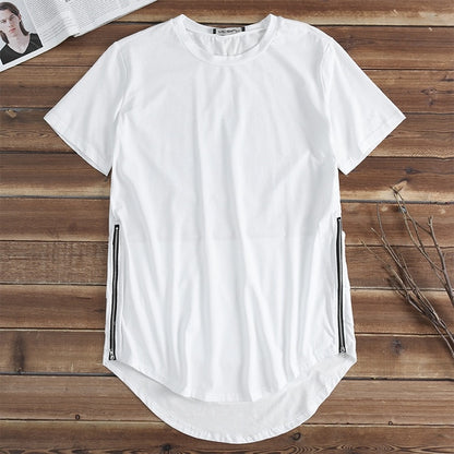 Mens T Shirt Short Sleeve Hiphop Swag Long Side Zipper Extended w/Irregular Hem