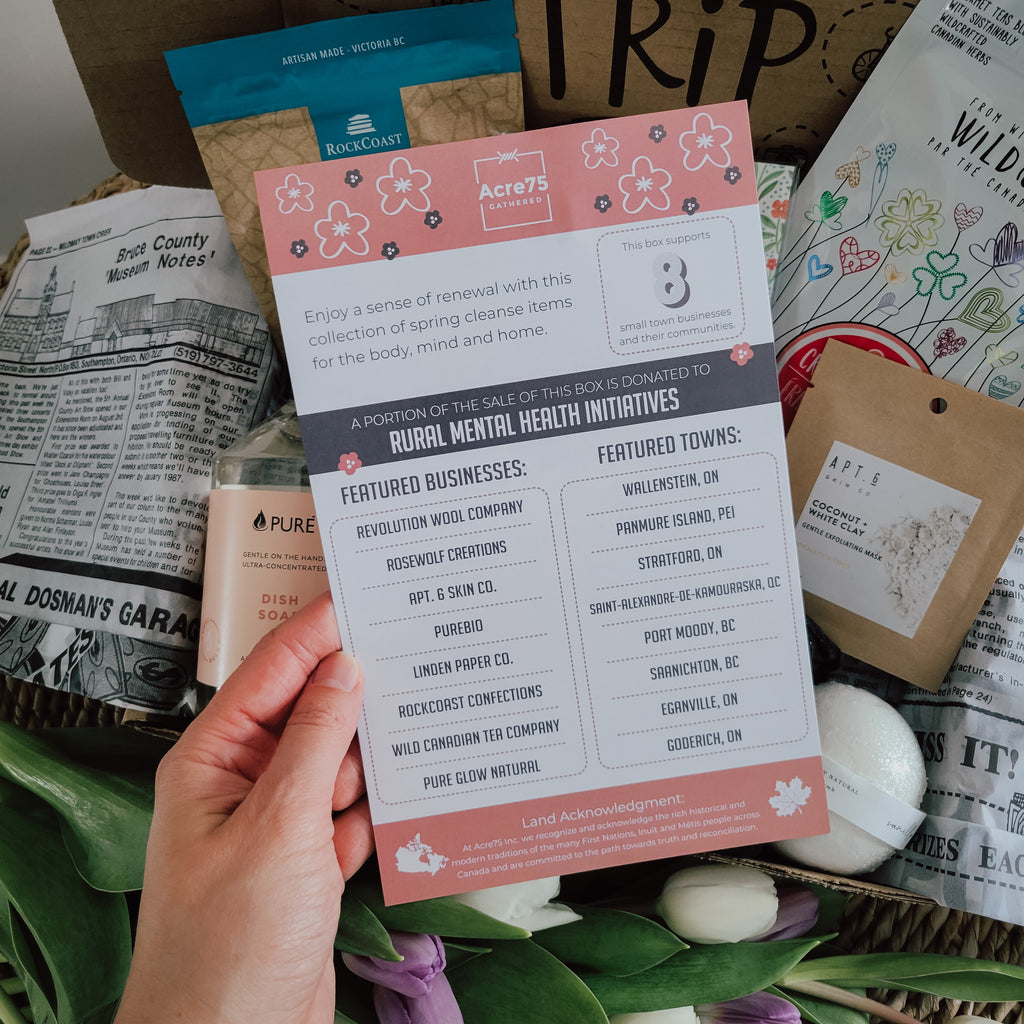 Spring 2023 Acre75 Gathered Box Information Card - Canadian Subscription Box Company