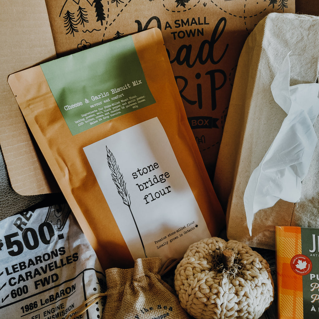 Cheese and Garlic Biscuit Mix by Stone Bridge Flour in Ripley, ON Acre75 Gathered Fall Canadian Subscription Box