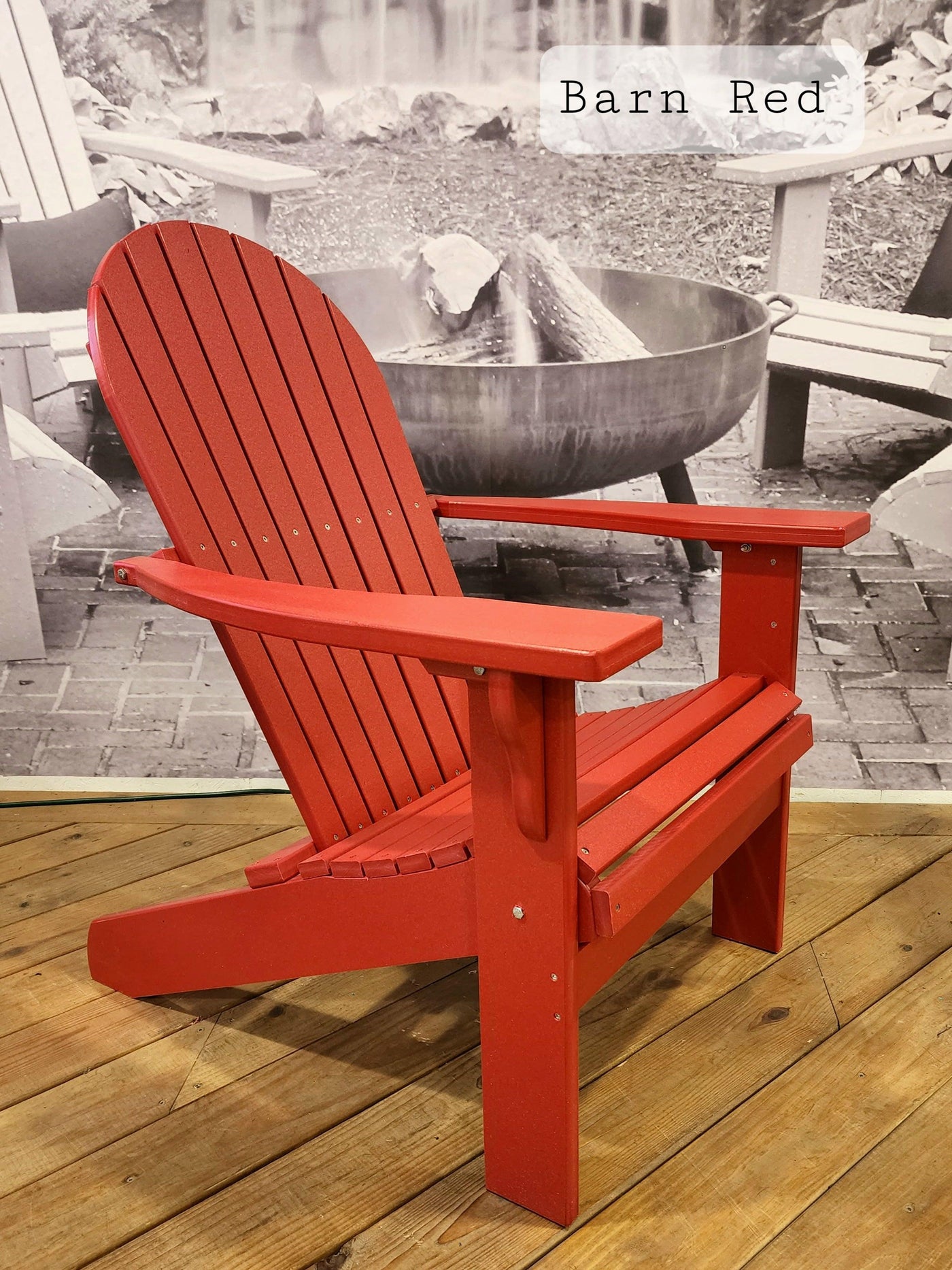 barn red adirondack chairs