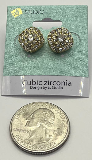 GOLD STUD EARRINGS CLEAR CZ STONES ( 3750 G ) - Ohmyjewelry.com
