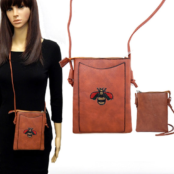 BROWN PURSE BEE RED GREEN STONES ( 6153 BEEBRW )