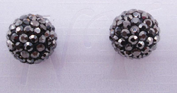 12mm HEMATITE Rhinestone Ball Stud Earrings ( 03 36 HT ) - Ohmyjewelry.com