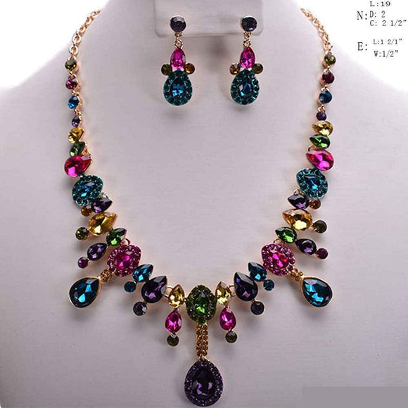 GOLD NECKLACE SET MULTI COLOR STONES – Ohmyjewelry.com