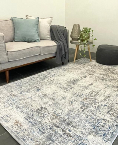 Eliza Blue Grey Distressed Transitional Rug