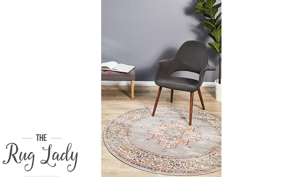 Blake Grey Medallion Transitional Round Rug