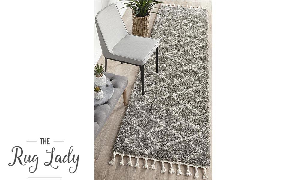 Saffia Natural Grey Zigzag Plush Boho Hallway Runner