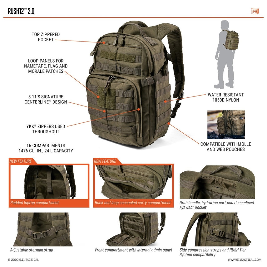 5.11 RUSH 12 2.0 BACKPACK – Tactical Products Canada