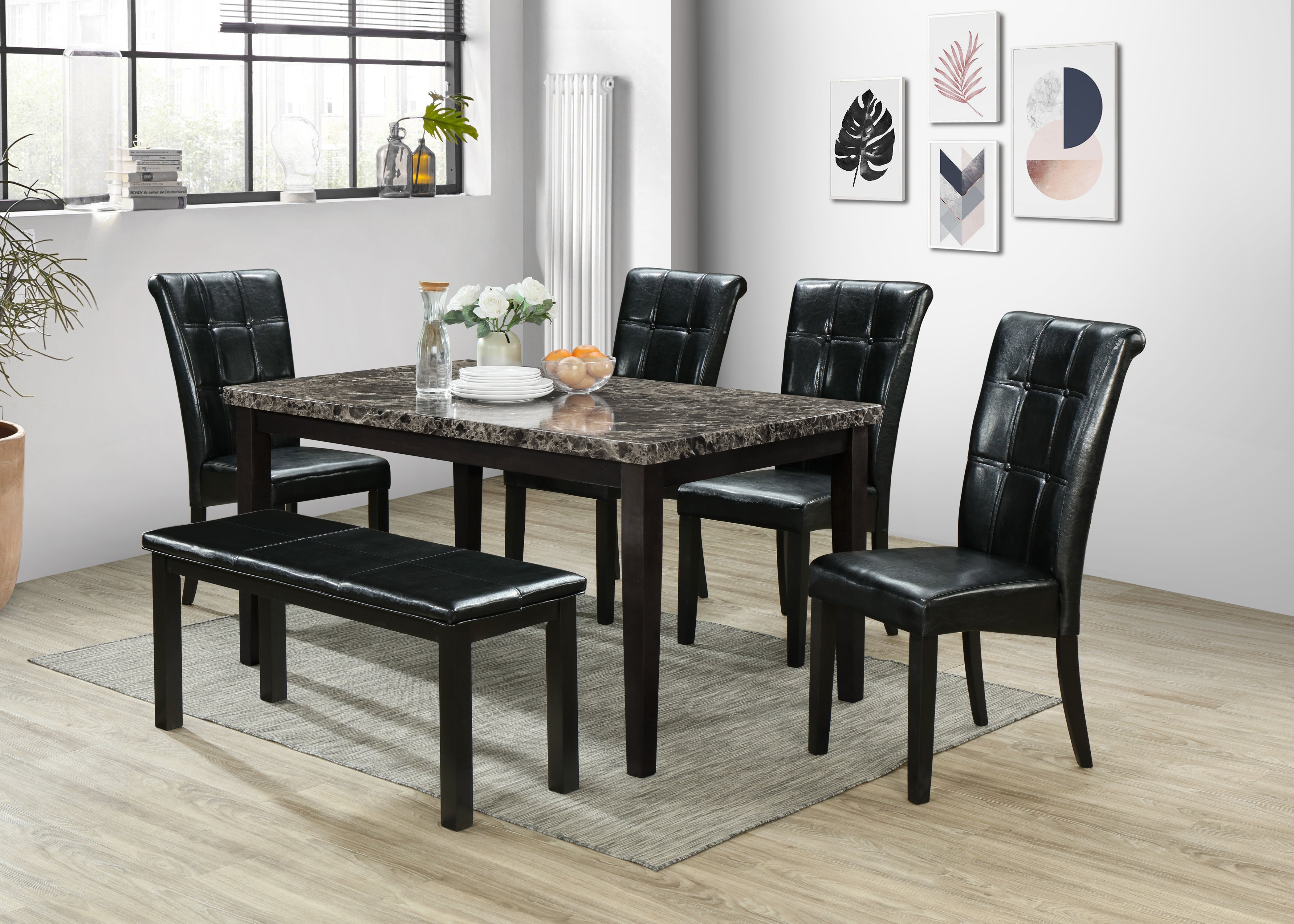 Black Dining Table w/ Bench Set; 6 PCS. SET – Pacific Imports, Inc.