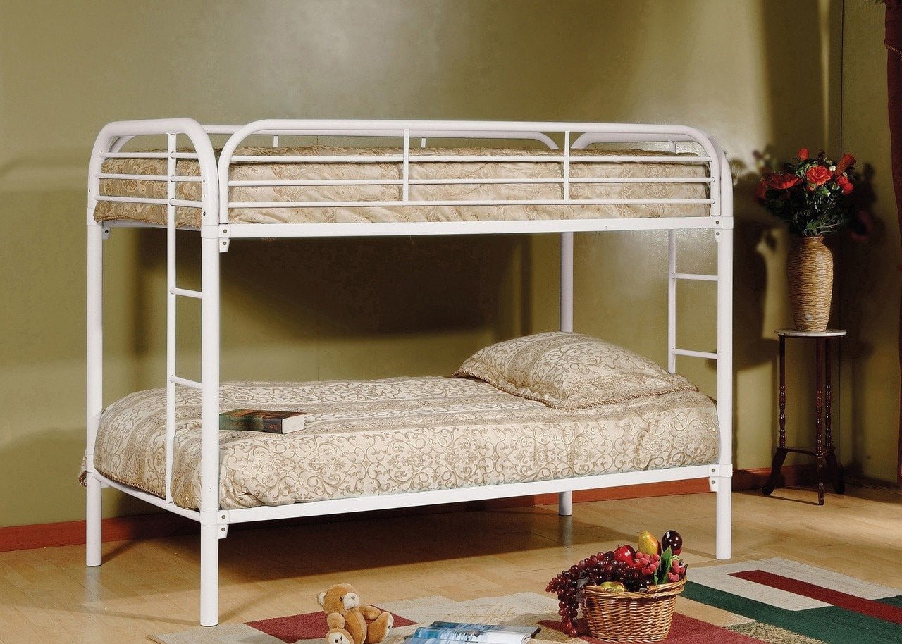 white bunk beds metal