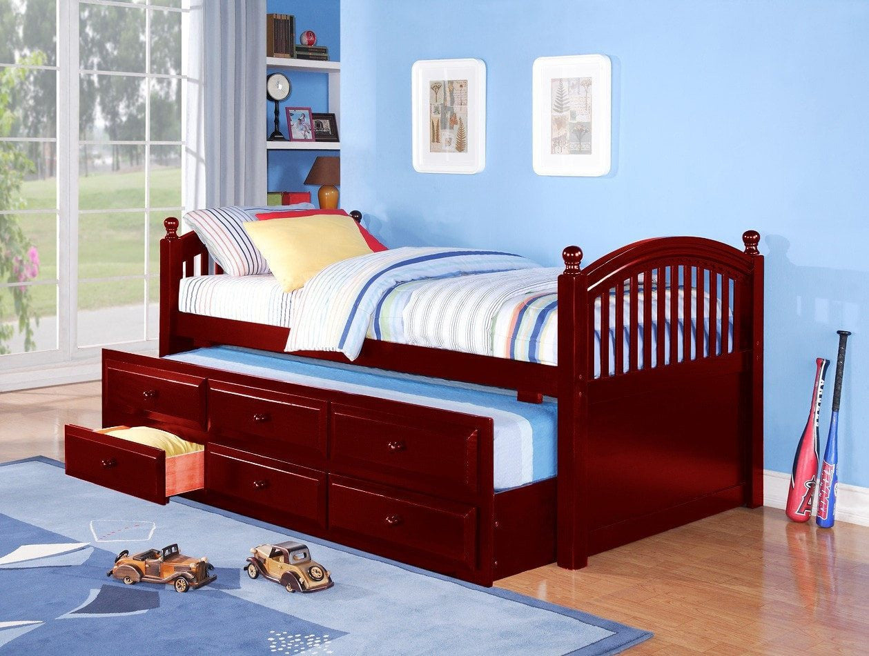Twin Captain Bed W Trundle Drawers Cherry Pacific Imports Inc