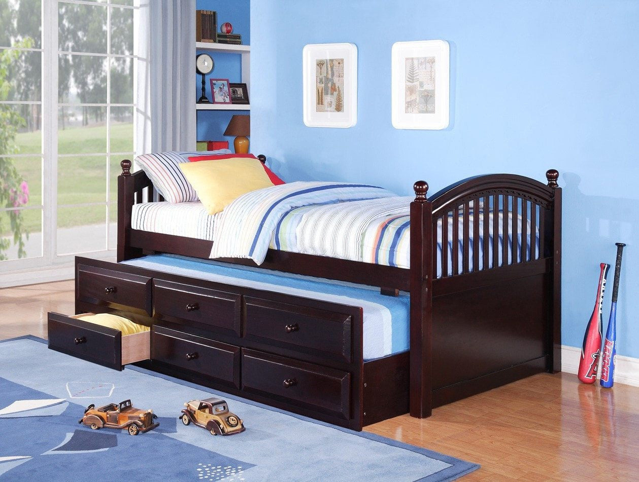 Twin Captain Bed W Trundle Drawers Espresso Pacific Imports Inc