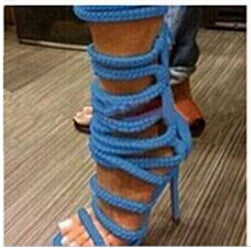 Chain Rope Lace Up Sandals High Heel 