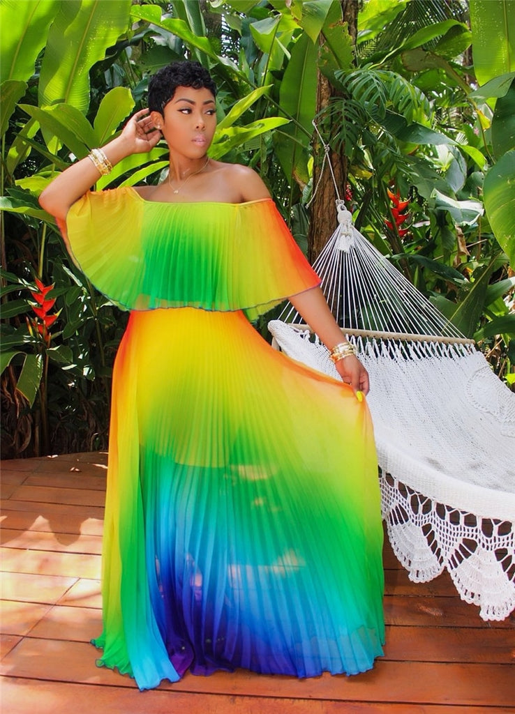 rainbow chiffon maxi dress