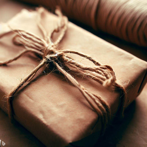 Recycled brown paper and twine gift wrapping