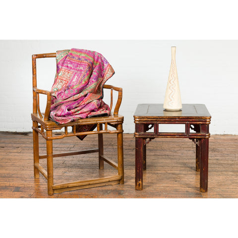 Chinese Chair with Silk Fabric and Table