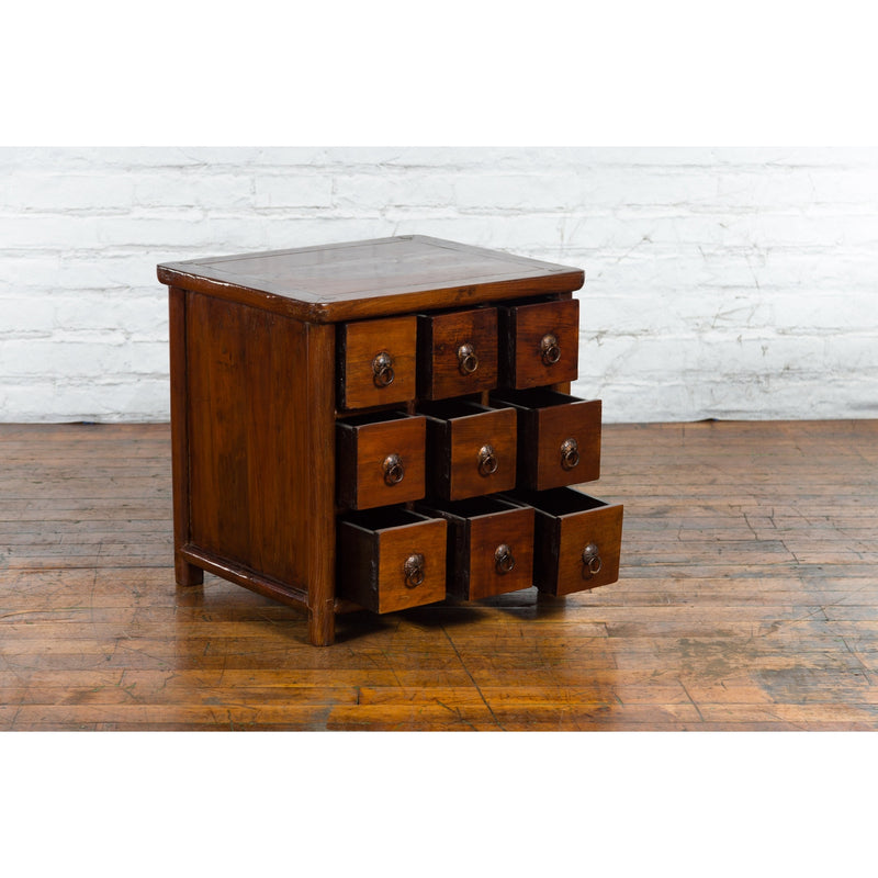 Antique Chinese Apothecary Style Bedside Chest with Nine Drawers, circa 1900 - Antique and Vintage Asian Furniture for Sale at FEA Home