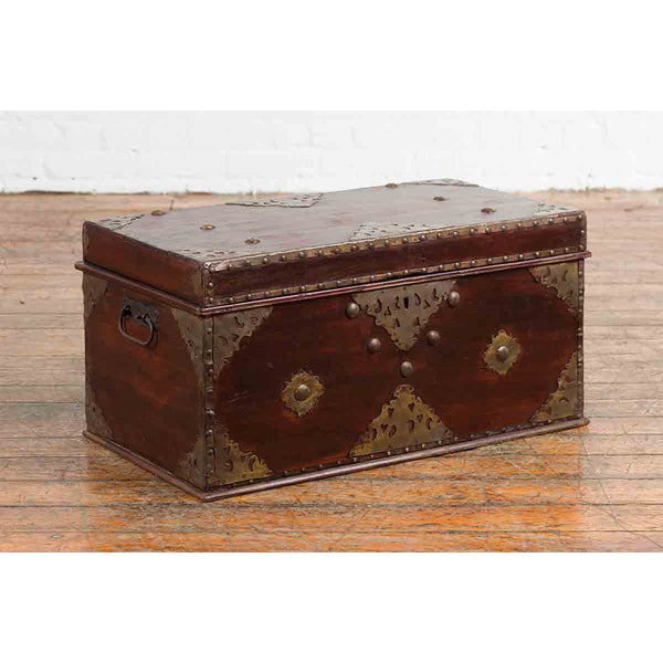 19th C. Wood Steamer Trunk With Brass and Iron Hardware, Signed