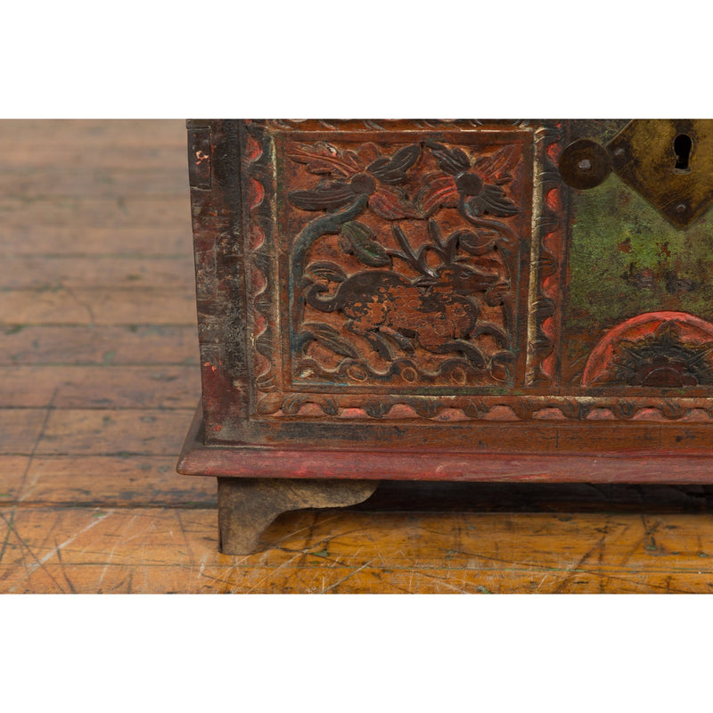 19th Century Indian Hand-Carved and Painted Trunk with Floral and Deer Motifs - Antique Chinese and Vintage Asian Furniture for Sale at FEA Home