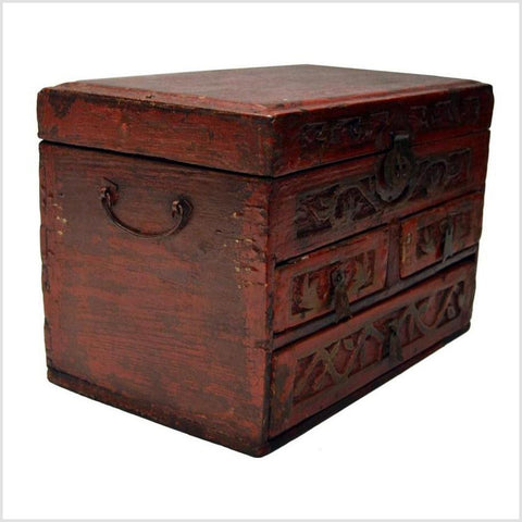 Antique Chinese Hand Carved Wooden Treasure Box