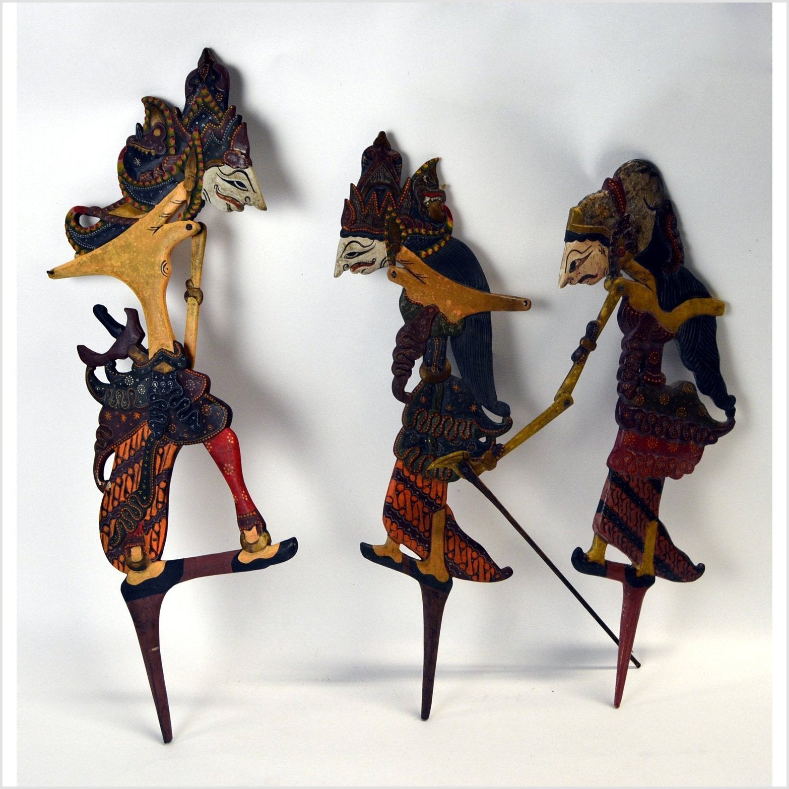 Set Of 3 Wooden Wayang Kulit Indonesian Shadow Puppets