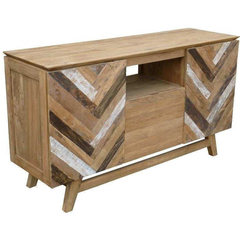 Recycled Teak Wood Brux Art Deco Dresser Media Center 59 Inch