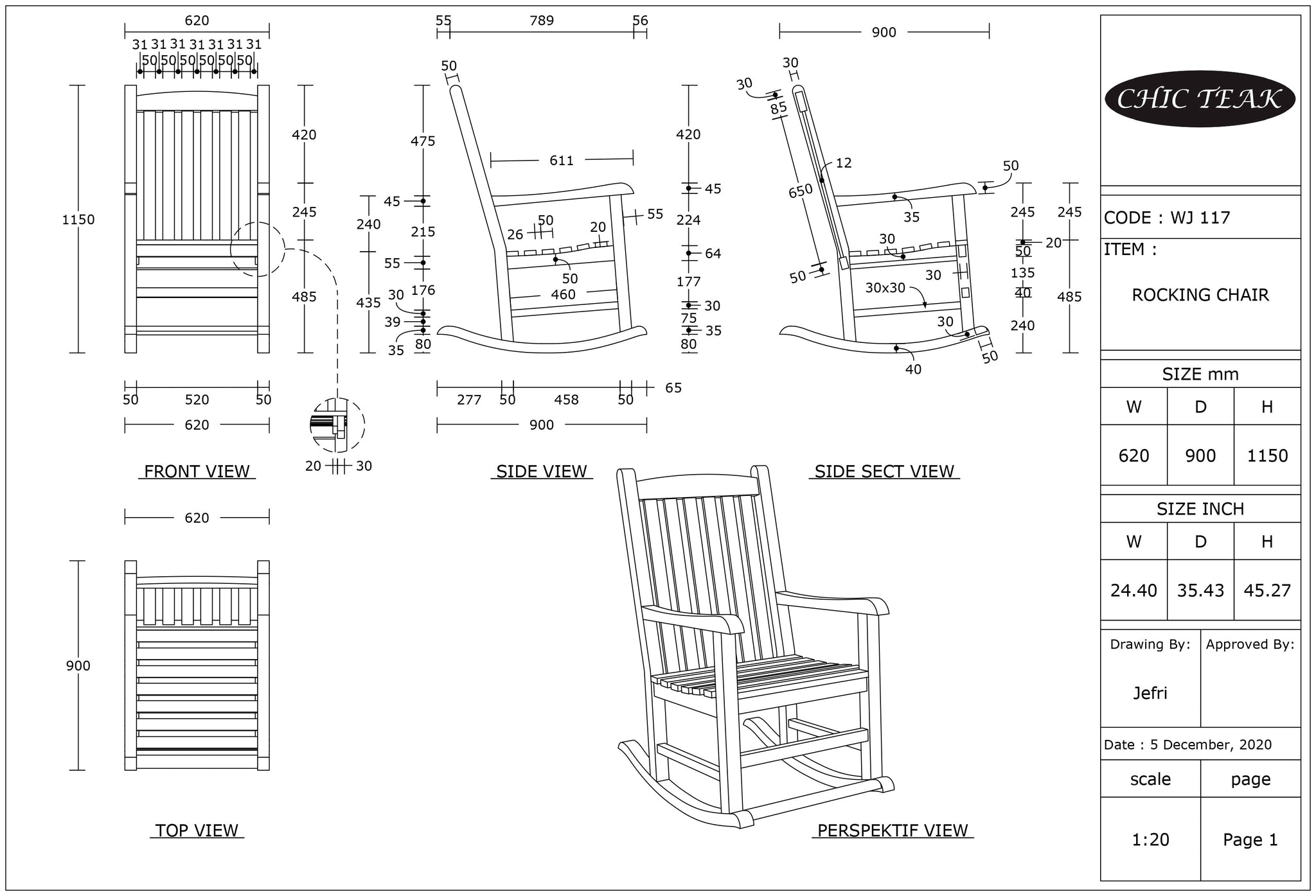 Teak Wood Santiago Rocking Chair by Chic Teak only $739.42