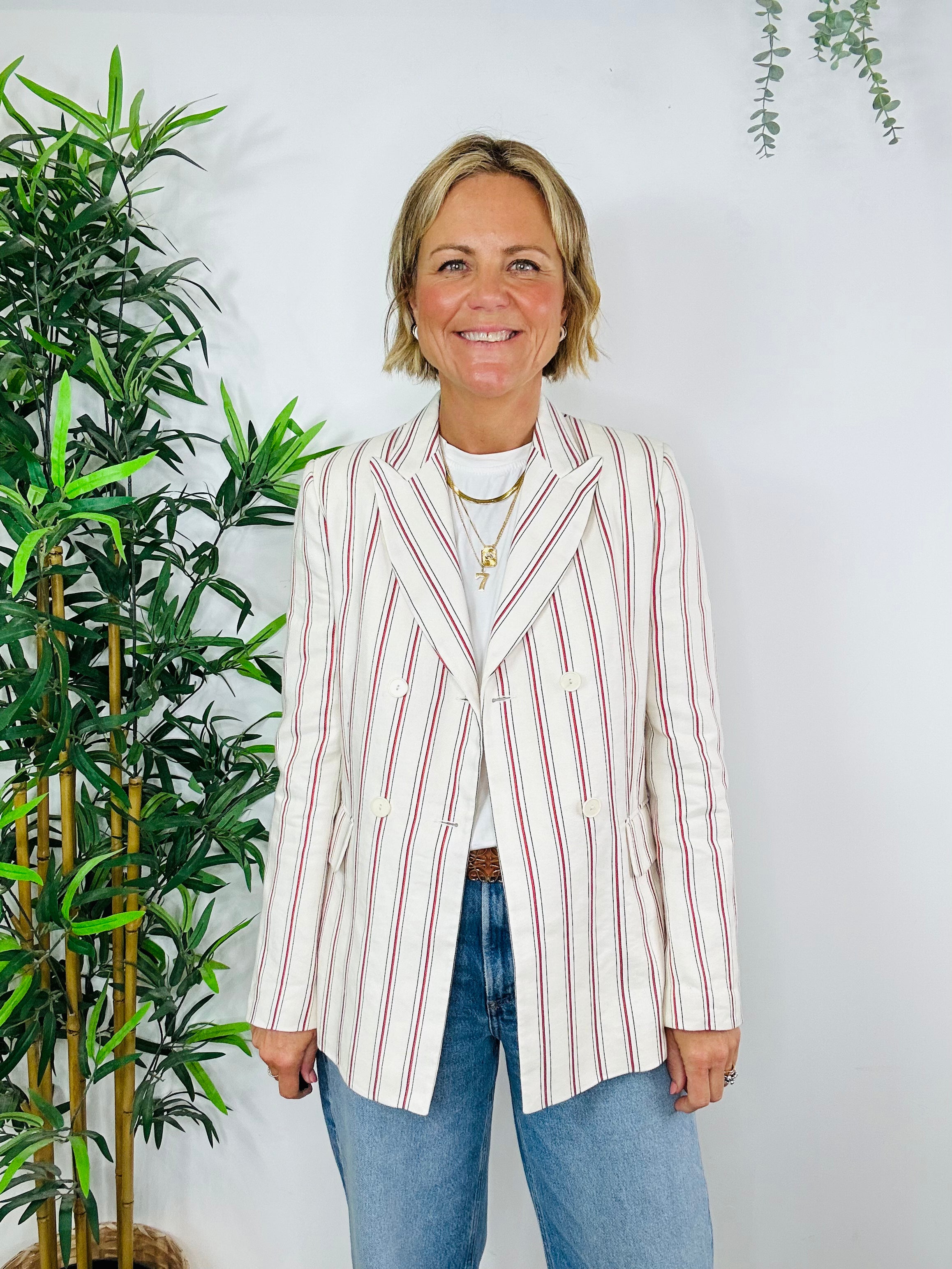 image of Striped Linen Blazer - Size 40