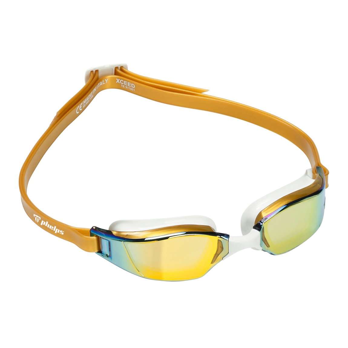 Michael Phelps XCEED Titanium Mirrored Lens Swim Goggles, Gold/White