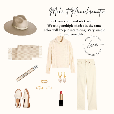 Monochromatic winter style trend featuring the Leah Kiss Me Fedora in bone 