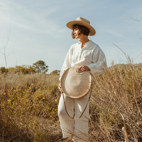 Moonlight Straw Cowboy hat and round straw crossbody bag by Leah