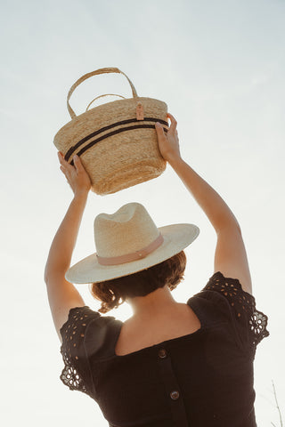 Penny tote and Soleil straw fedora by Leah