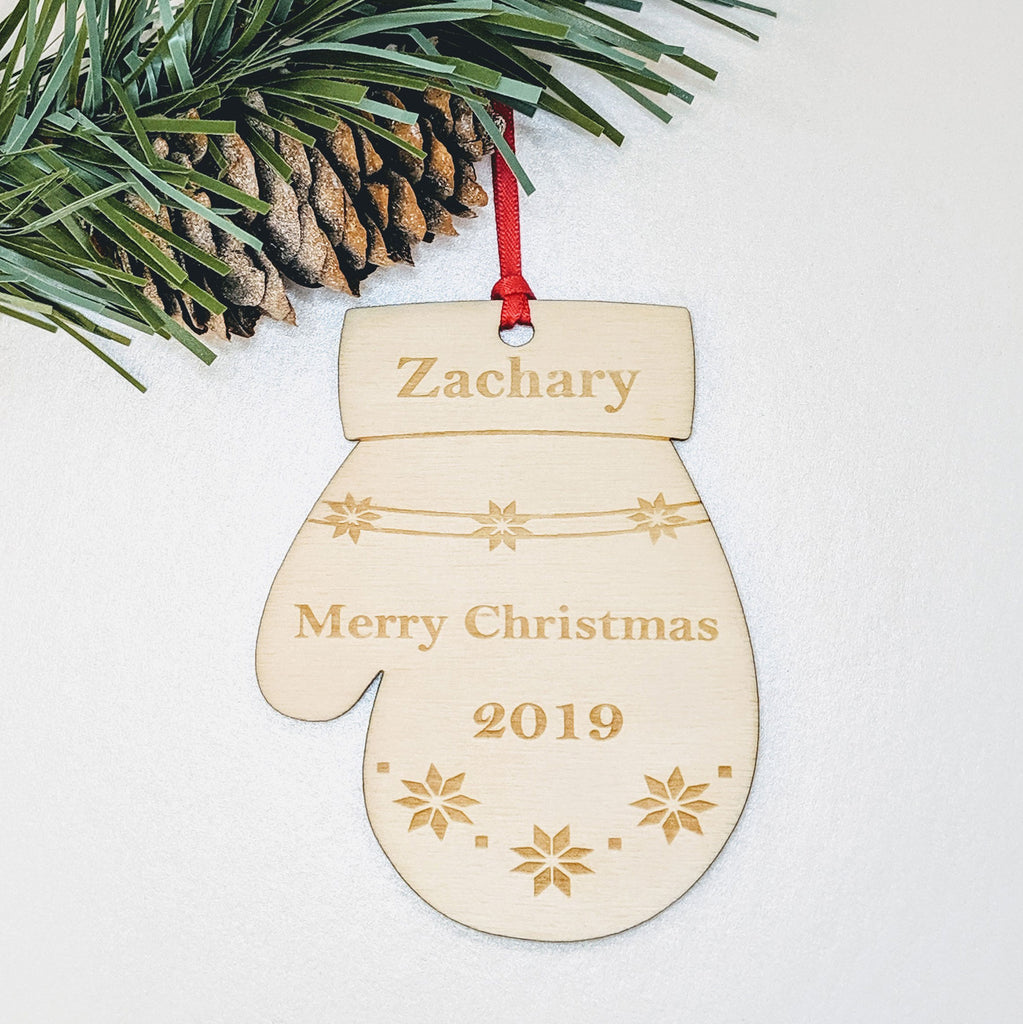 Download Personalised Wooden Christmas Tree Decoration Mitten Kent Made Yellowimages Mockups