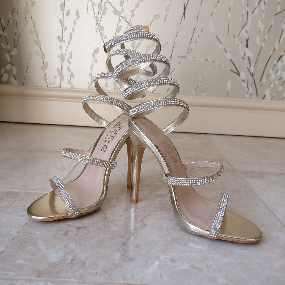 gold and rhinestone heels