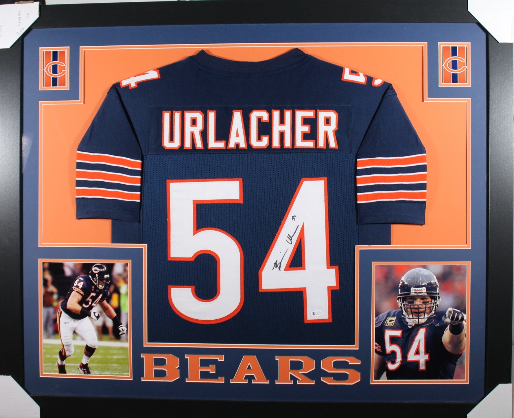 Monsters of the Midway Brian Urlacher, Dick Butkus, Mike Singletary  framed autographed navy jersey