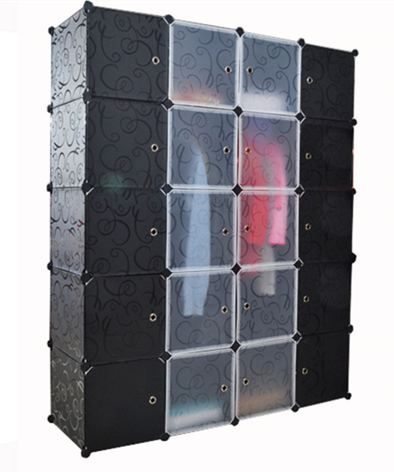Unicoo Multi Use Diy Plastic 20 Cube Organizer Bookcase Storage Cabinet Wardrobe Closet Black With Black White Door Regular Cube