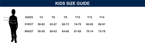 Kids Custom Made Uniforms Size Chart