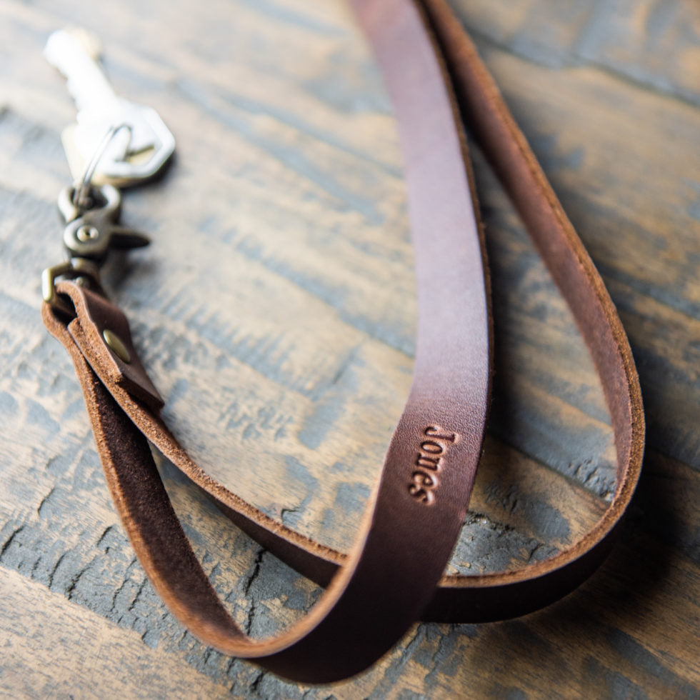 Personalized Premium Leather Lanyards Saddle Tan / Short