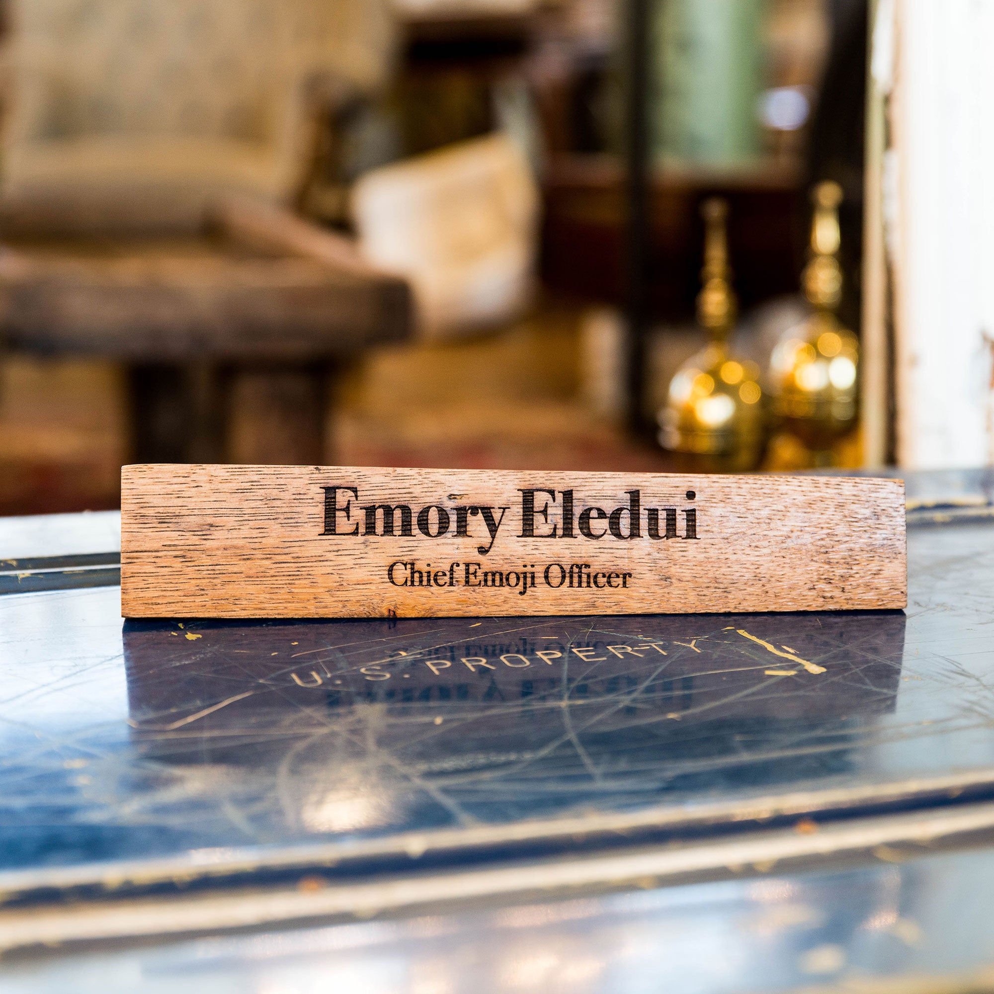 Personalized Whiskey Barrel Executive Desk Name Plate Sign With
