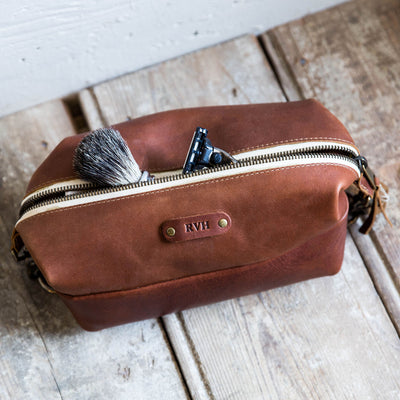 Personalized Leather Dopp Kit Bag - Fine Leather - Made in USA - Holtz Leather