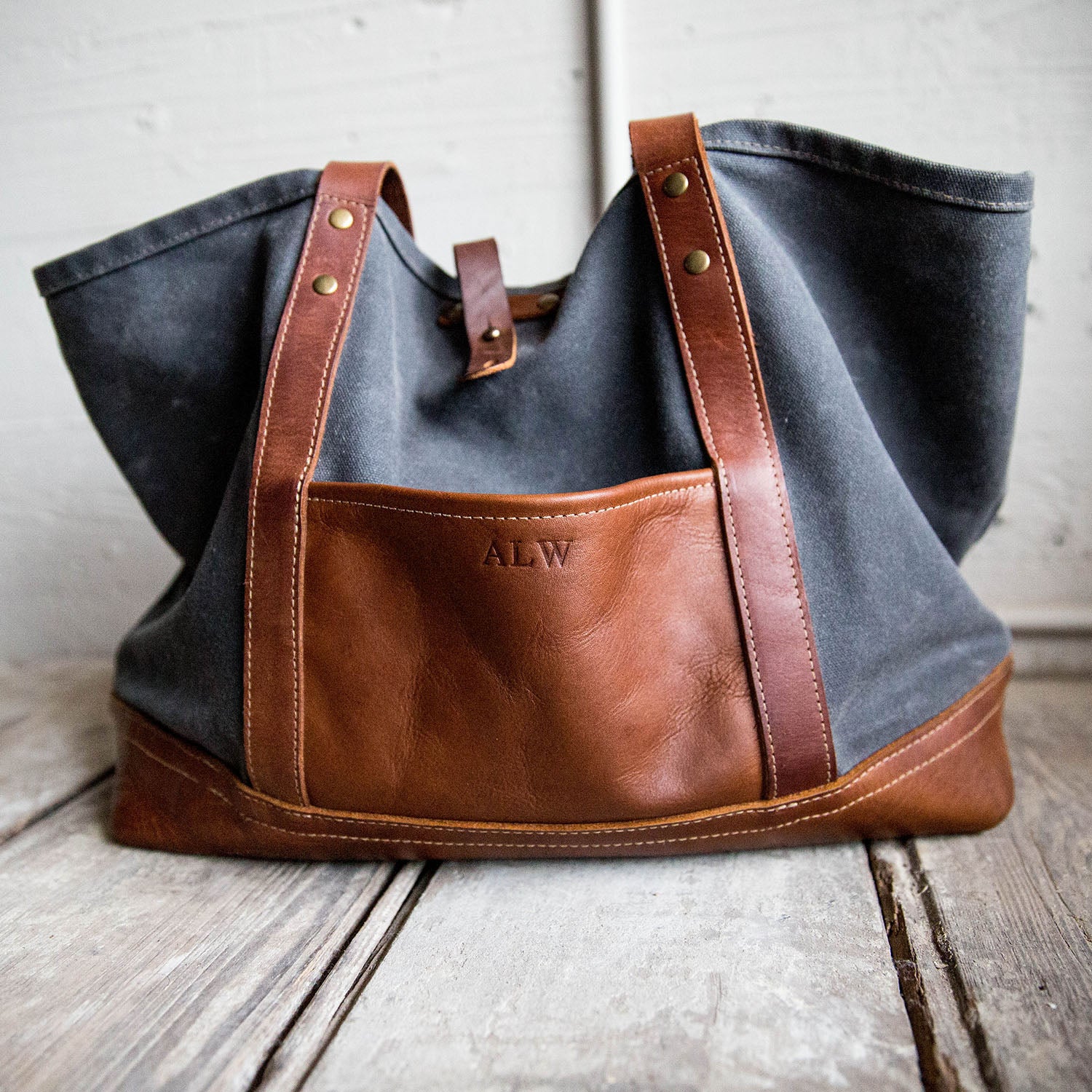 The Market Tote - Fine Leather & Waxed Canvas Bag Purse - Holtz Leather