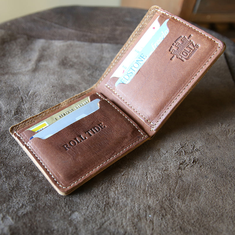 The Officially Licensed Alabama Gates Bifold Money Clip Wallet - Holtz Leather