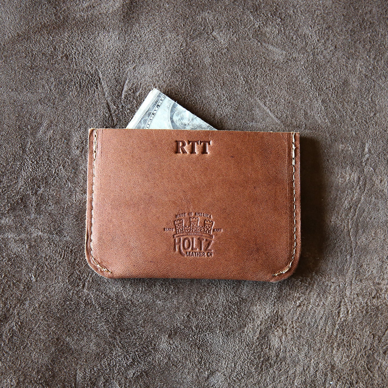 Personalized Slim Front Pocket Wallet - The Charleston Triple Sleeve, Brownat Holtz Leather