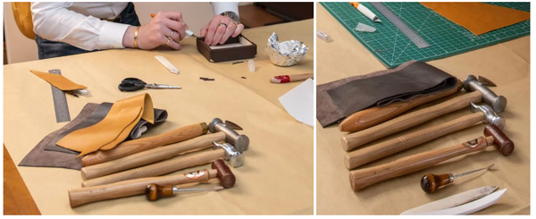 Jean-Marc working with his leather tools 